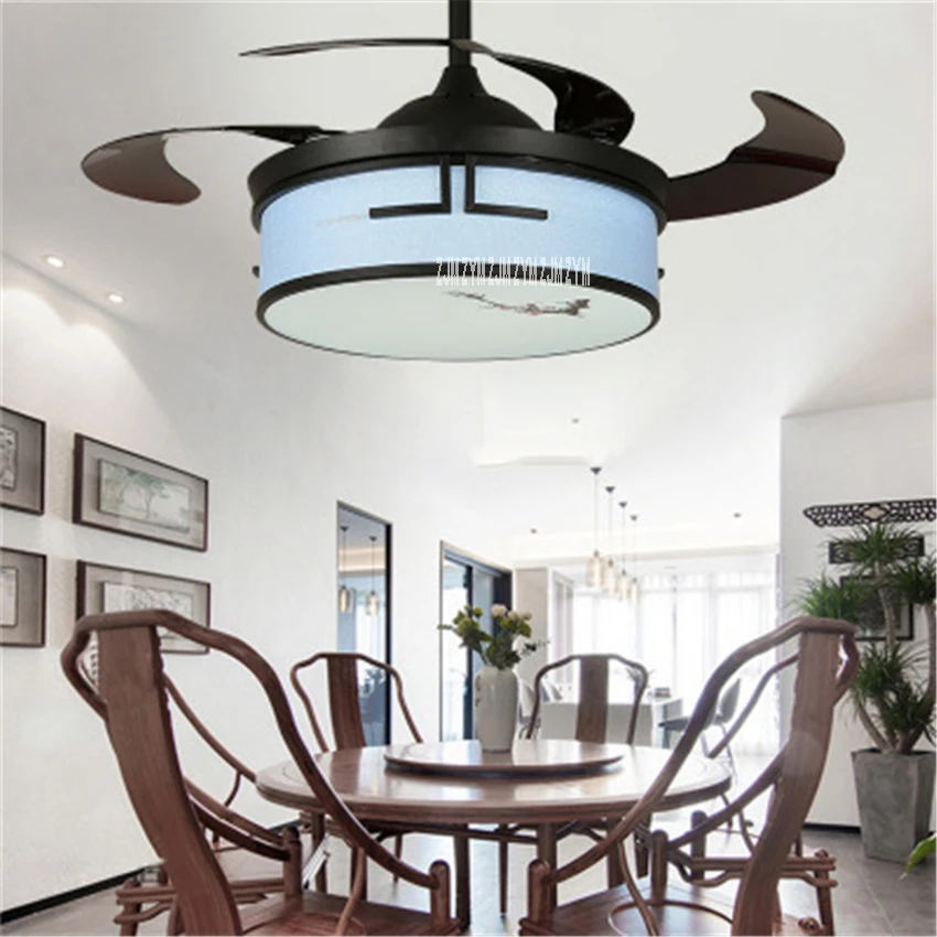 

9401 42inch Chinese Retro Electric Pendant Fan With Led Light Living Room Bedroom LED Invisible Ceiling Fan Light 110/220V