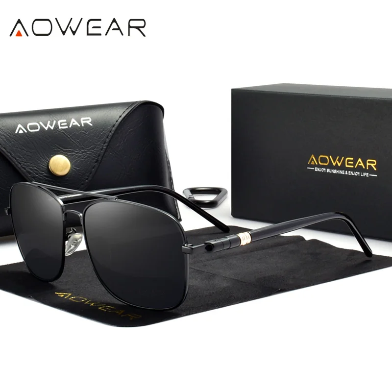 AOWEAR Polarized Square Sunglasses Men Classic Brand Design Vintage Outdoor Driving Sun Glasses for Men Women with Case