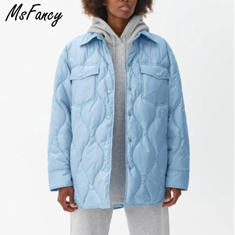 Msfancy Sky Blue Jacket Women Spring Harajuru Style Lapel Pockets Coats Mujer 2022 Casual Femme Manteau Outwear