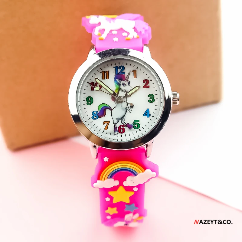 Promozione new fashion children lovely cartoon animal quartz watch 3D girls student horse dial rose rainbow orologio con cinturino in silicone