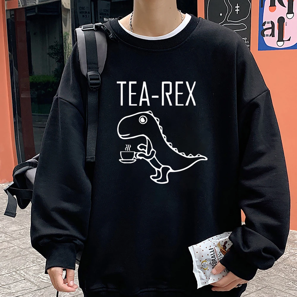 Tea Rex Funny Dinosaur Drink Coffee Printing Hoody Mens Autumn Warm Sweatshirt Ssimple Fit Hooded Street Big Size Top women\'s