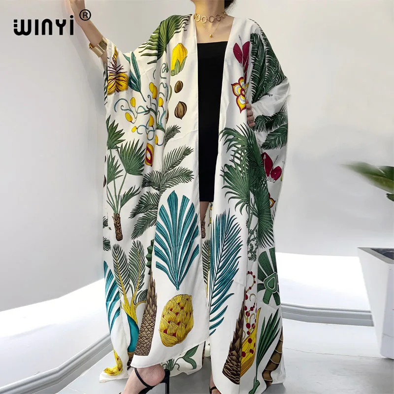 Kuwait Autumn 2021 WINYI Women Cardigan Loose Long Dress Cocktail Party Boho Maxi African Holiday Batwing Sleeve Spring Robe