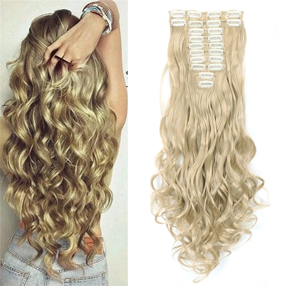 

MyDiva 22 Clips 22‘’ Long Curly Synthetic Hair Extensions Clips in High Temperature Fiber Black Brown Gold Hairpiece