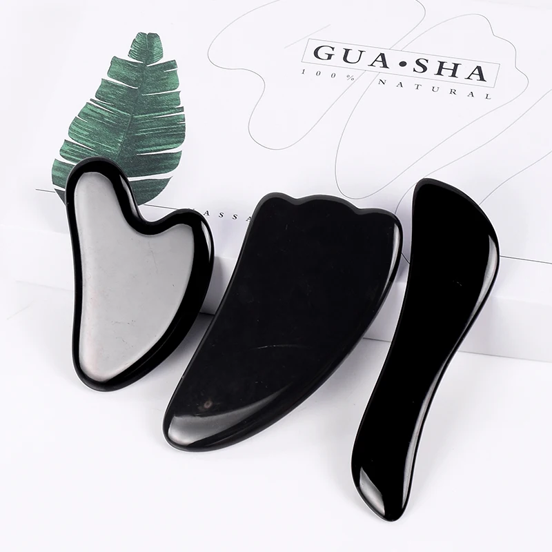 3 PCS Gua Sha Tool Box Set Natural Black Obsidian Massage Tools Scraping Stone SPA Body Face Healing Health Care Beauty Crystal