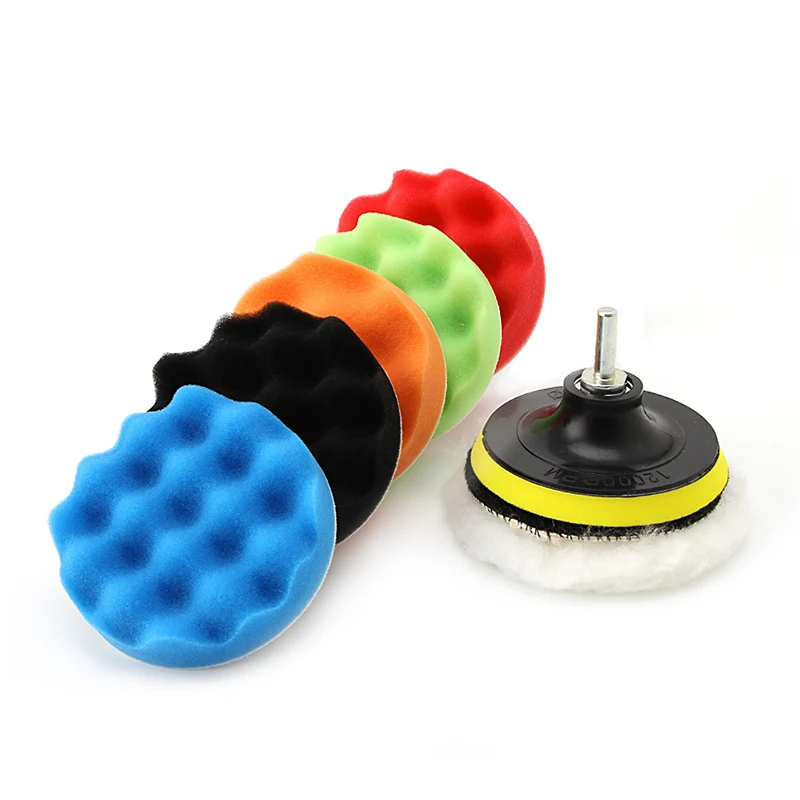Mới 7Pc/3/4/5/6/7 ''Xe Máy Đánh Bóng Đánh Bóng Tẩy Lông ĐỆM PHỒNG Len & Bọt Biển Miếng Lót bộ Len Bộ Đệm keo Dán Backer Miếng Lót