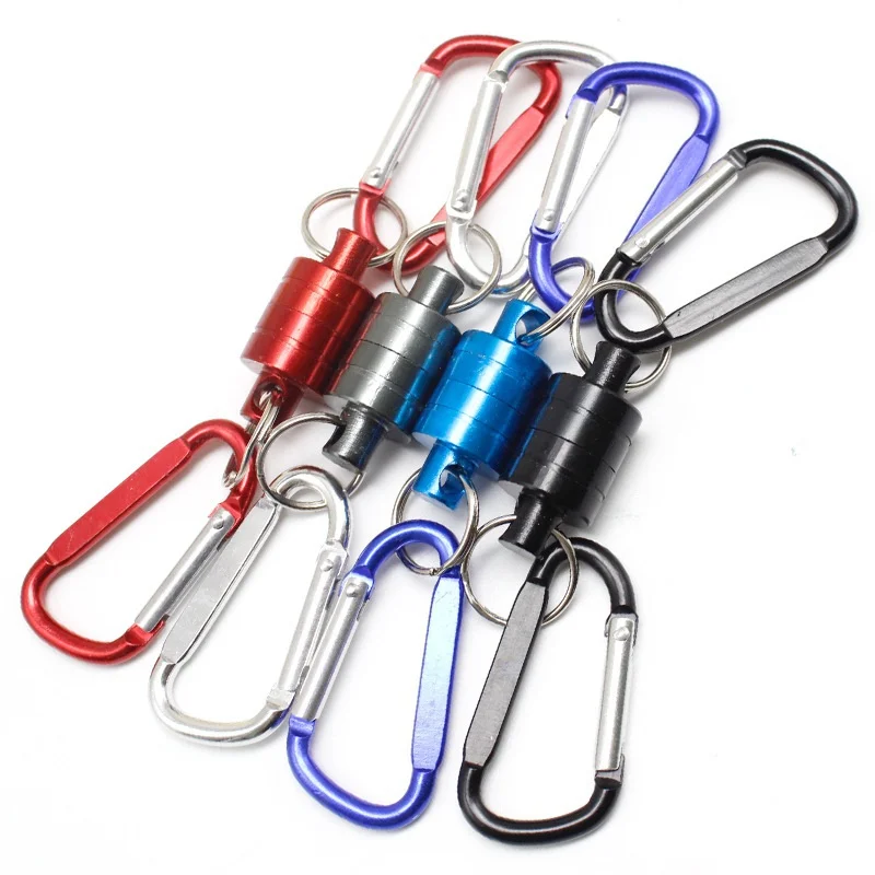 Quick Release Fly Fishing Strong Magnetic Single Fishing Magnetic Buckle Double Carabiner Net Holder Lanyard Cable Pull 4KG