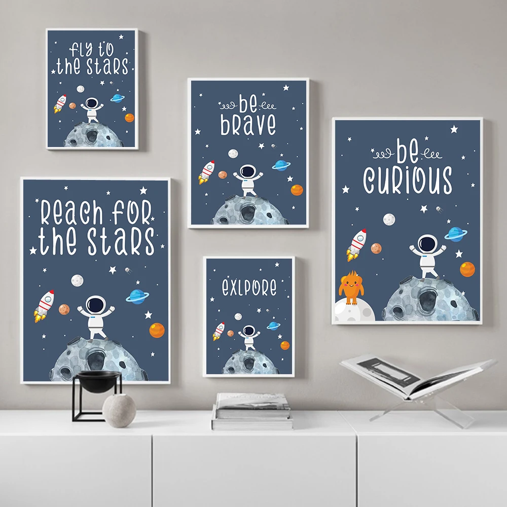Toile d'art mural d'astronaute spatial planète être courageux, affiches et imprimés, images murales, décor de chambre d'enfant et de bébé