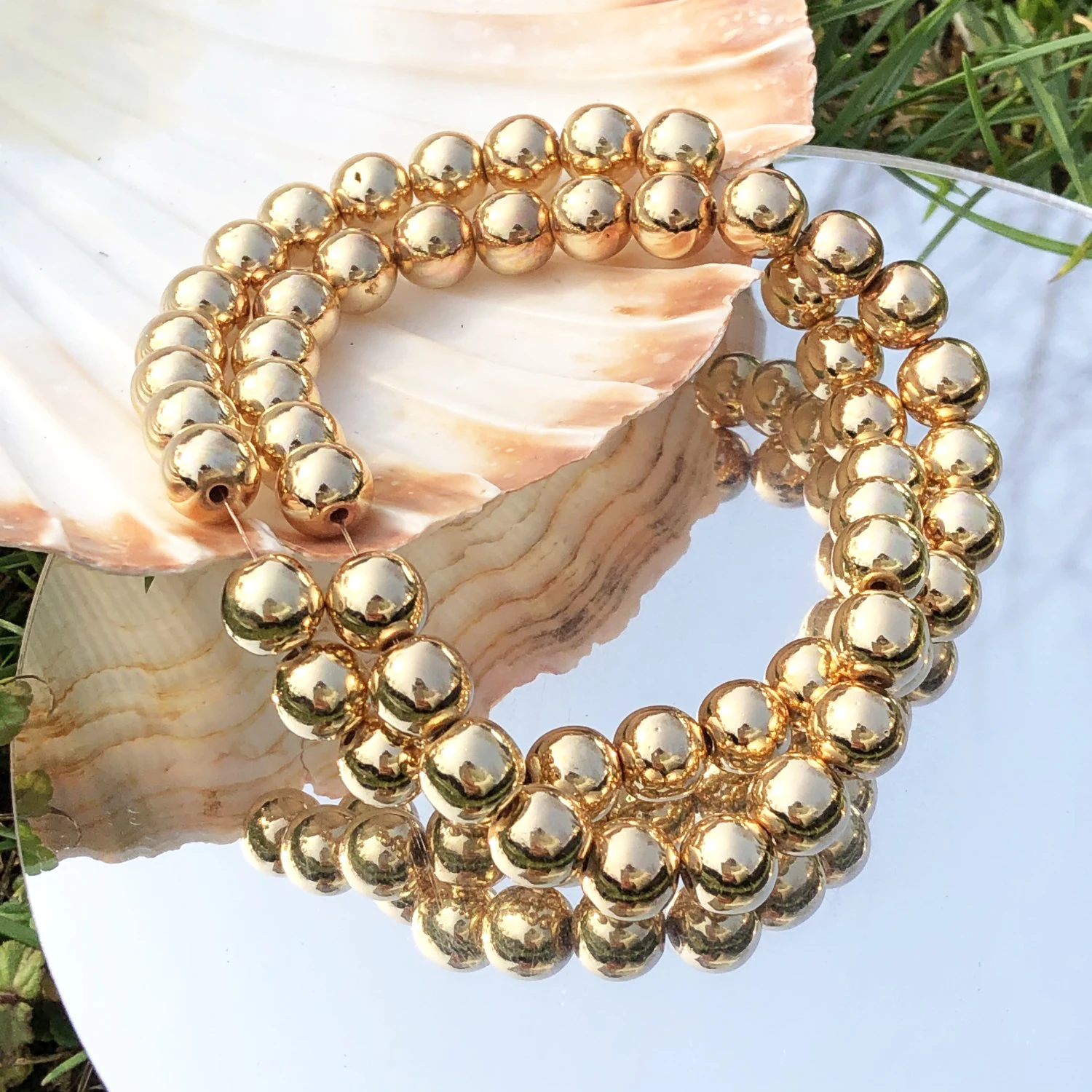 Natural Stone KC Gold Plated Hematite Smooth Round Loose Spacer Beads For Jewelry Making DIY Bracelet Accessories 2/3/4/6/8/10mm