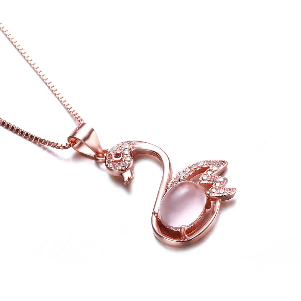 Fashion elegant swan pink crystal zircon diamonds pendant necklaces for women 14k rose gold color jewelry choker bijoux gifts