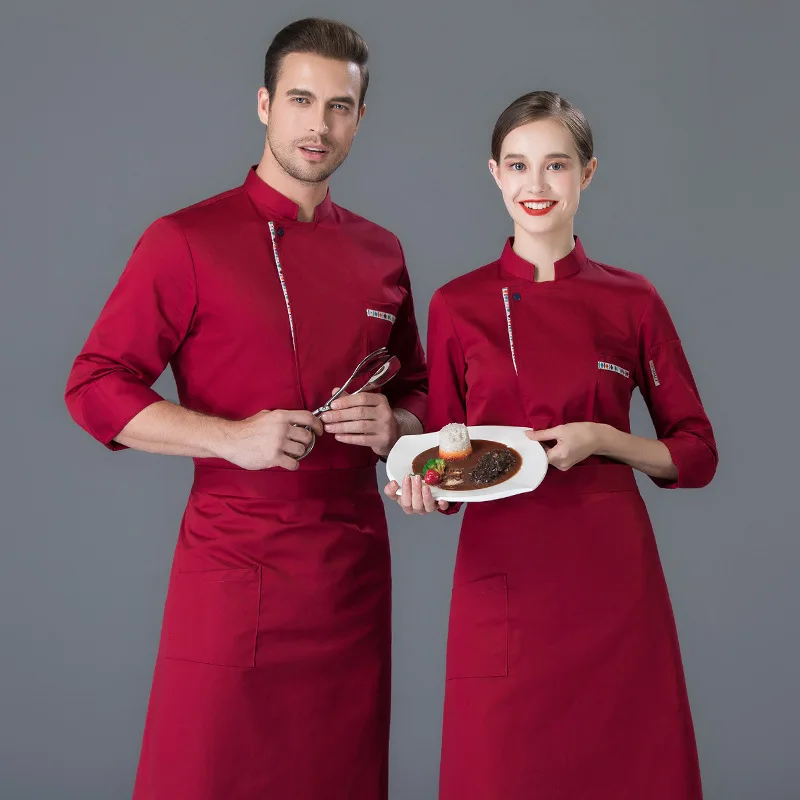 Uniforme de chef de manga comprida, roupa de trabalho para cozinha, hotel, para homens e mulheres, serviço de comida, jaquetas de chef, padaria, restaurante, garçonete, roupas