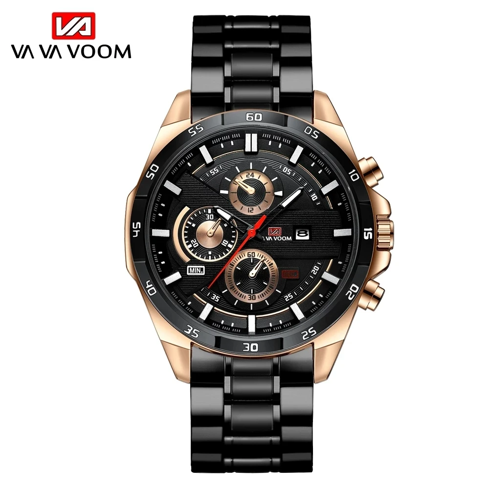 2023 New Fashion Design Men\'s Watches Top Branded Casual Sports Black Surface Stainless Steel Waterproof Quartz Calendar Watches