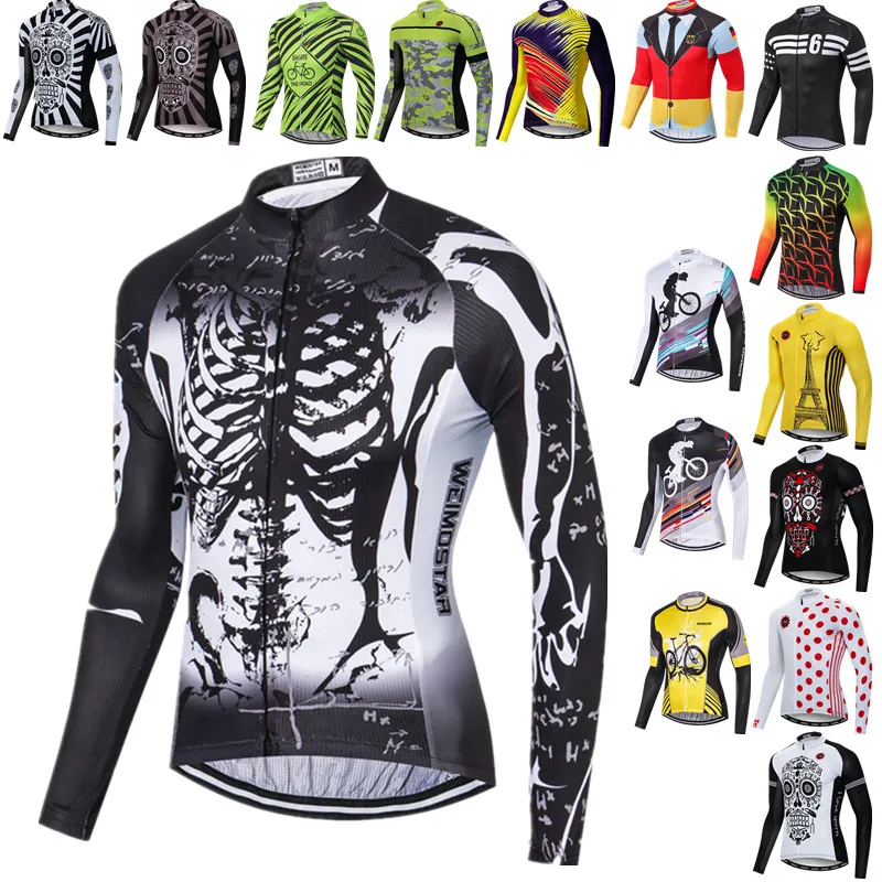 Weimostar Skeleton Men\'s Cycling Jersey Long Sleeve Autumn MTB Bike Jersey Pro Bicycle Jacket Breathable Cycling Clothing Tops