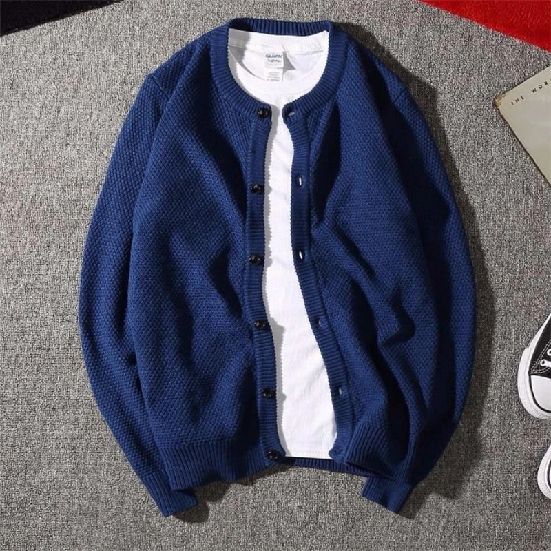 Casual Men Sweatercoat Autumn Knit Cardigan Solid Color Korean Style Fashion Streetwear Wild Male Slim Tops 2021 Knitwear