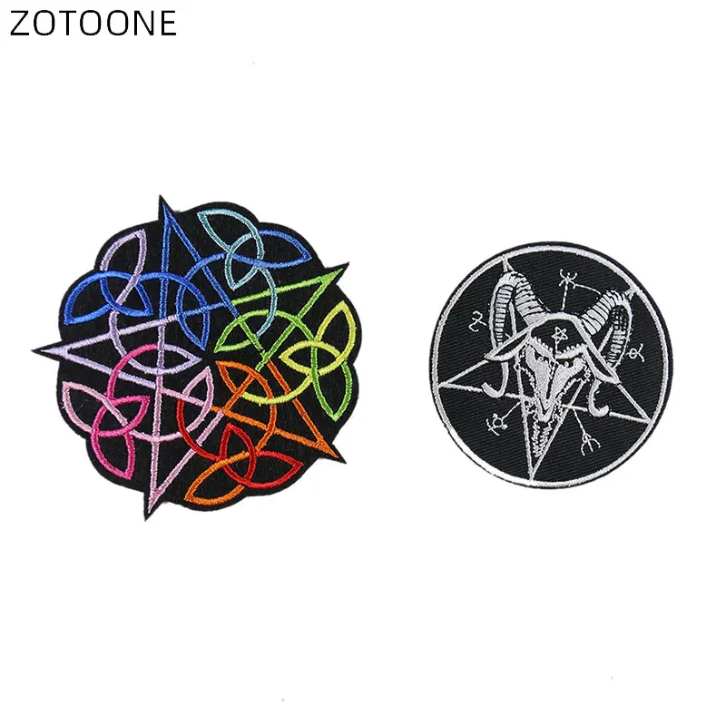 ZOTOONE Ironing Embroidery Patches for T-shirt Pentagram Iron on Stripes Appliques DIY Clothes Stickers Clothing Round Badges D