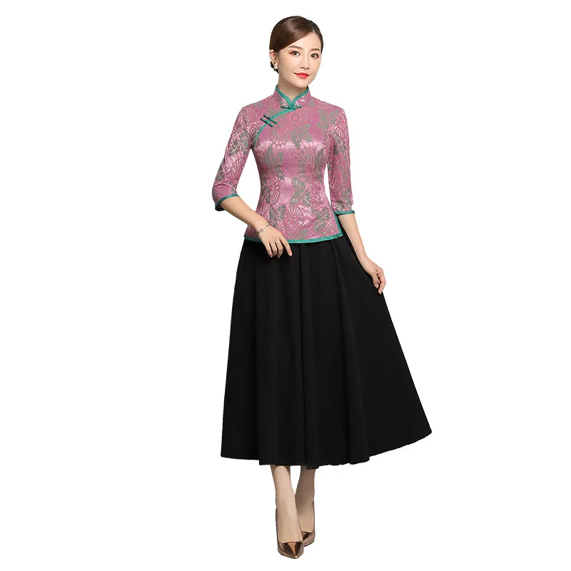 Mulheres nobres clássico vintage roupas tradicionais tang topo roupas chinês feminino gola mandarim camisa elegante blusa de festa