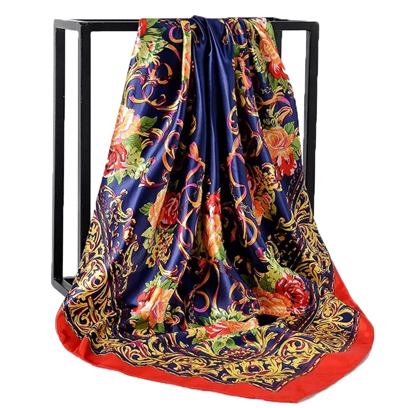 Zijden Sjaal Vrouwen Afdrukken Haar Nek Vierkante Sjaals Kantoor Dames Sjaal Bandana 90X90CM Moslim Hijab Zakdoek Muffler Foulard