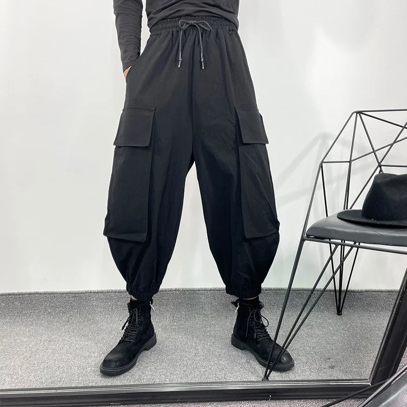 Hop Hip Mens Harem Pants Drawstring Elastic Waist Loose Bloomers Gothic Big Pocket Cargo Pants New Summer Casual Sweatpants Men