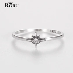 RORU New Fashion 925 Sterling Silver Zircon Luck Star Ring Elegant Temperament Personality Jewelry for Male Female Couple Gift