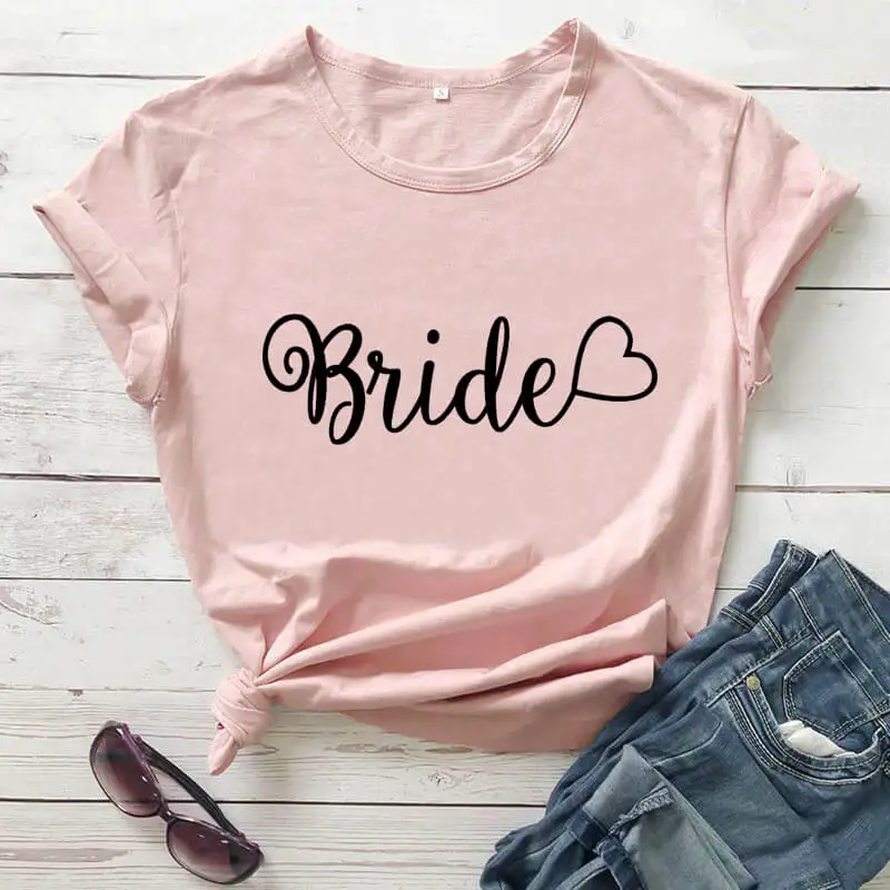 

Bride with Heart Graphic Shirt New Arrival Summer Casual 100%Cotton Funny T Shirt Wedding shirt Bridal shirts Bride shirts