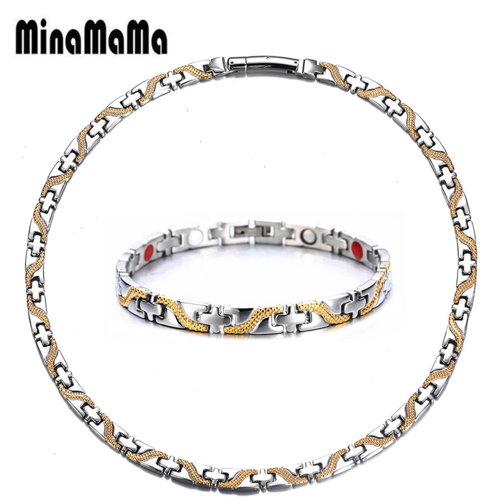 

Vintage Stainless Steel Arthritis Therapy Germanium Magnetic Jewelry Sets For Women Health Dragon Bracelet Necklaces Sets