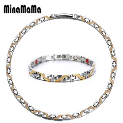 Vintage Stainless Steel Arthritis Therapy Germanium Magnetic Jewelry Sets For Women Health Dragon Chain Bracelet Necklaces Sets