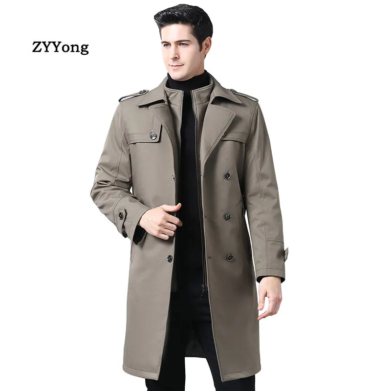 

2020 Men Business Trenchcoat British Style Classic Trench Coat Jacket Detachable Liner Long Slim Outwear Adjustable Belt M-4XL