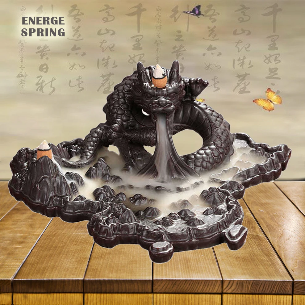 Larger dragon exhales smoke backflow incense burner, Smoke waterfall incense burner, home indoor sandalwood aroma burner