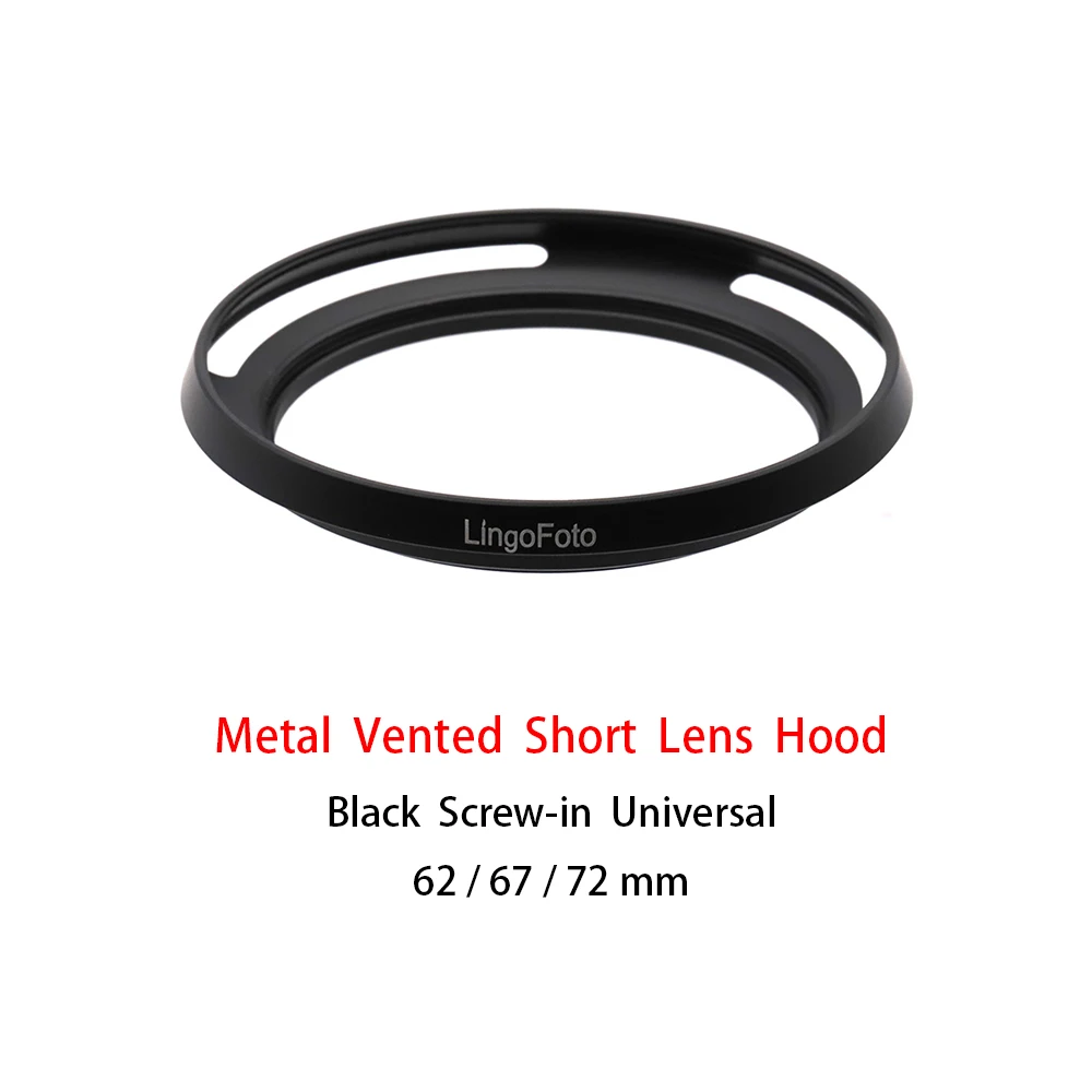 Universal Metal Screw-In Vented Korte Zonnekap Zwart 62 / 67/72Mm Camera Fotografie Accessoire