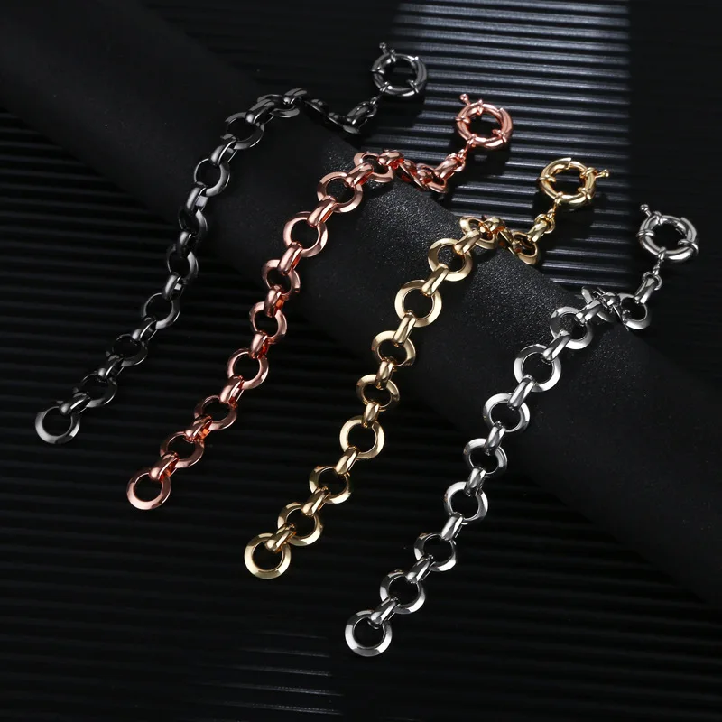 African Punk Style Metal Jewelry Gift High Quality Copper Handmade Coarse Chain Circular Spring Sailor Buckle Silvery Bracelets