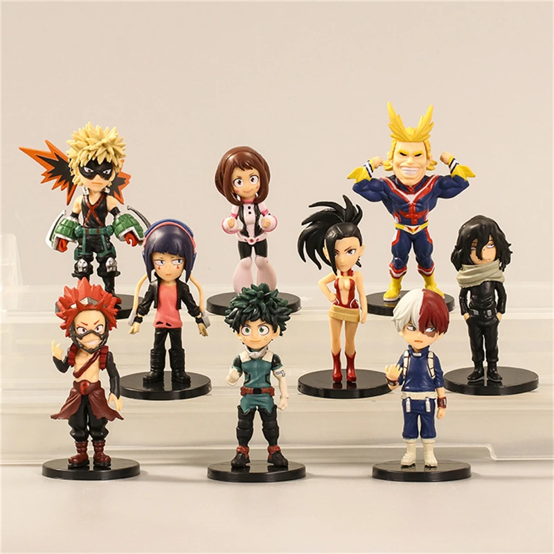 My Hero Academia 9 Pcs Cute Ver. Midoriya All Might Bakugou Shoto Ochaco PVC Action Figure Boku no Hero Gift Doll Model 8cm