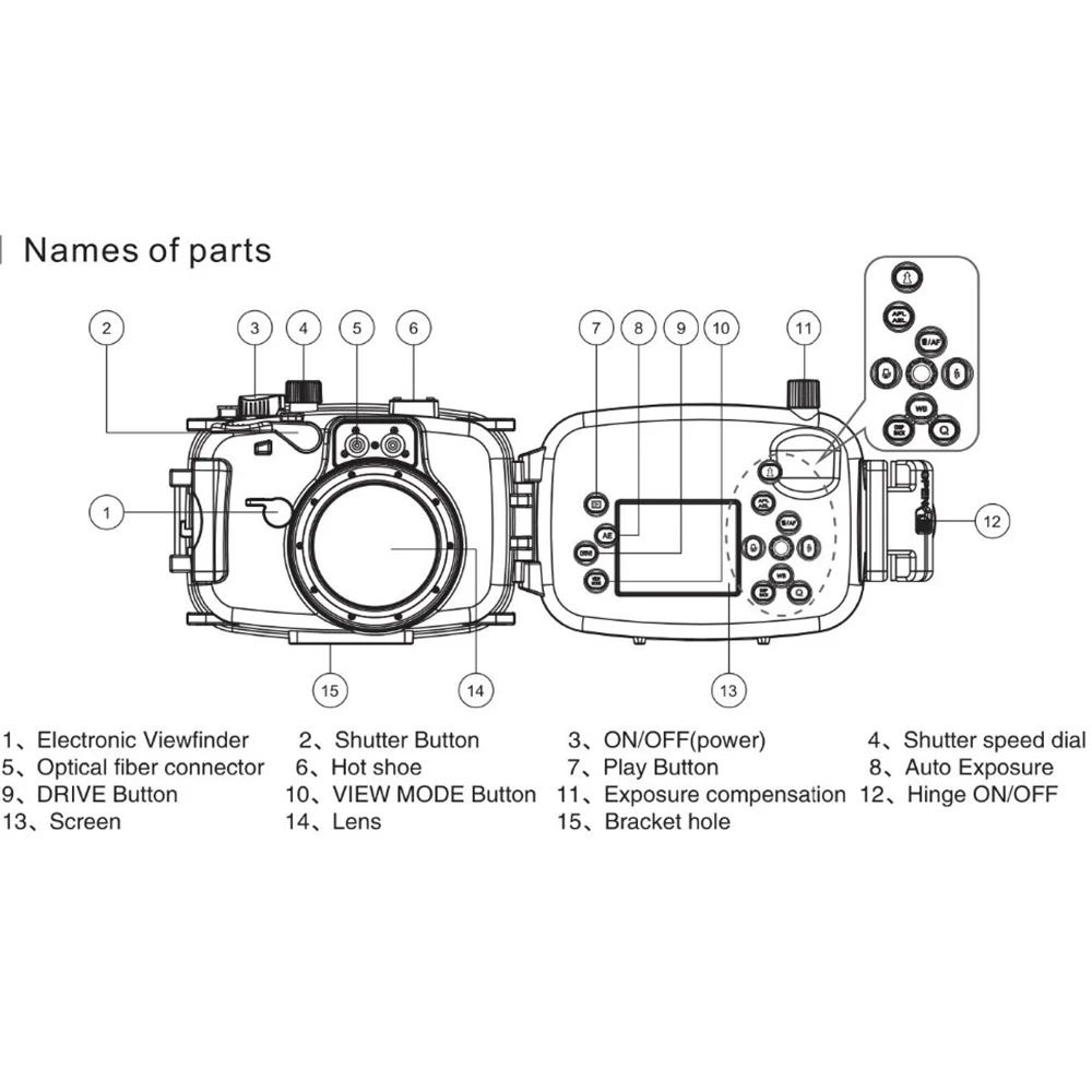 Maquina de mergulho para câmera digital fujifilm x100s, caixa transparente à prova d'água para mergulho, revestimento subaquático
