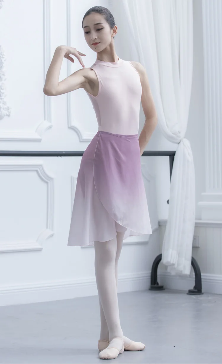 Gradient Ballet Skirt New Lace Up Gradient Ballet Dress with Short Skirt Chiffon Dance Skirts Women Adults Soft Dancing Costumes