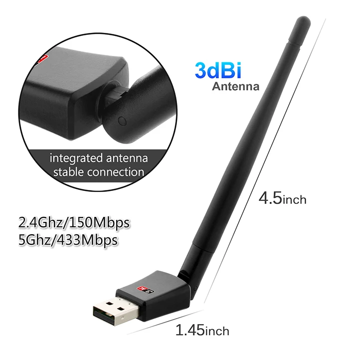 802.11B/G/N/Ac Dual Band 600Mbps RTL8811CU Nirkabel Adaptor Usb Wifi Dongle dengan 2.4G & 5.8G Eksternal Antena Wifi untuk Komputer