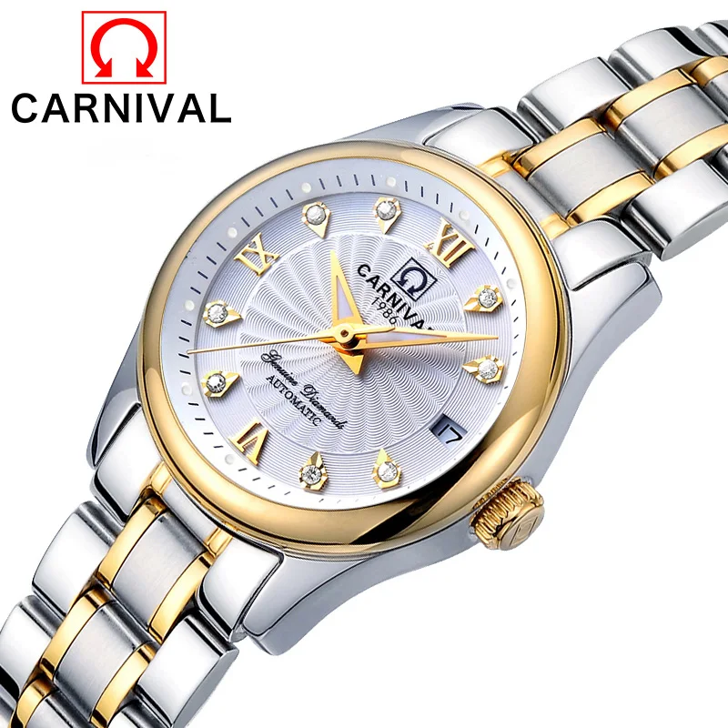 CARNIVAL Brand Dress Watch Ladies Luxury Sapphire Automatic Movement Mechanical Wristwatches Waterproof for Women Reloj Mujer