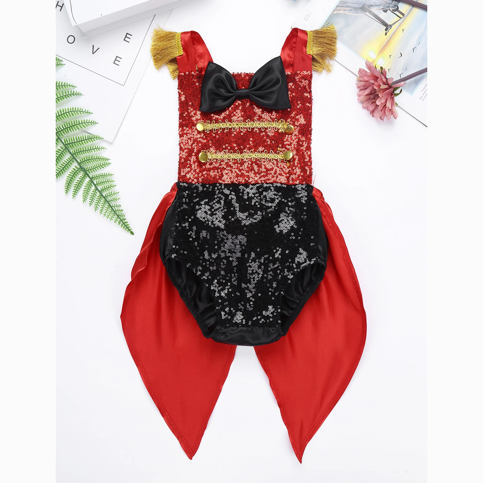 Infant Baby Girls Ringmaster Circus Costume Rompers Sleeveless Sequined Bowknot Romper for Halloween Cosplay Party Dress Up