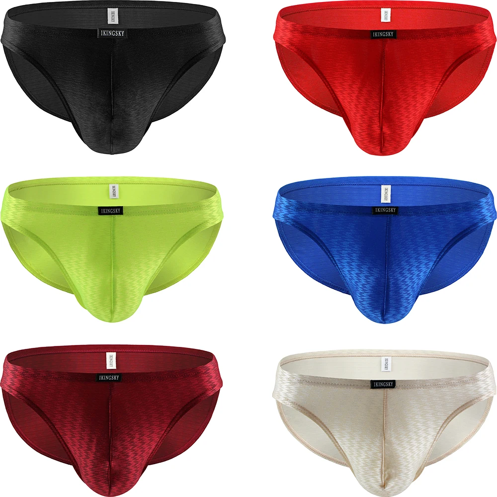 Ikingsky cuecas brilhantes masculinas, cueca sexy com grande bolsa, alta elasticidade, bluge sob calcinhas masculinas