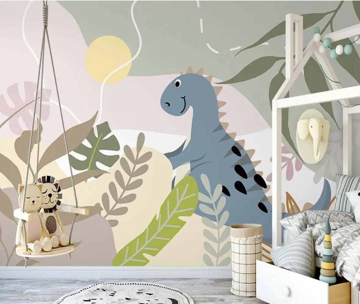 

Custom size mural jungle cartoon dinosaur children room background wallpaper home decoration kindergarten living 3d wallpaper