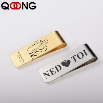 Aangepaste belettering paar geld clip portemonnee slanke zak contant geld ID creditcard geld houder roestvrij staal messing Bill clip klem