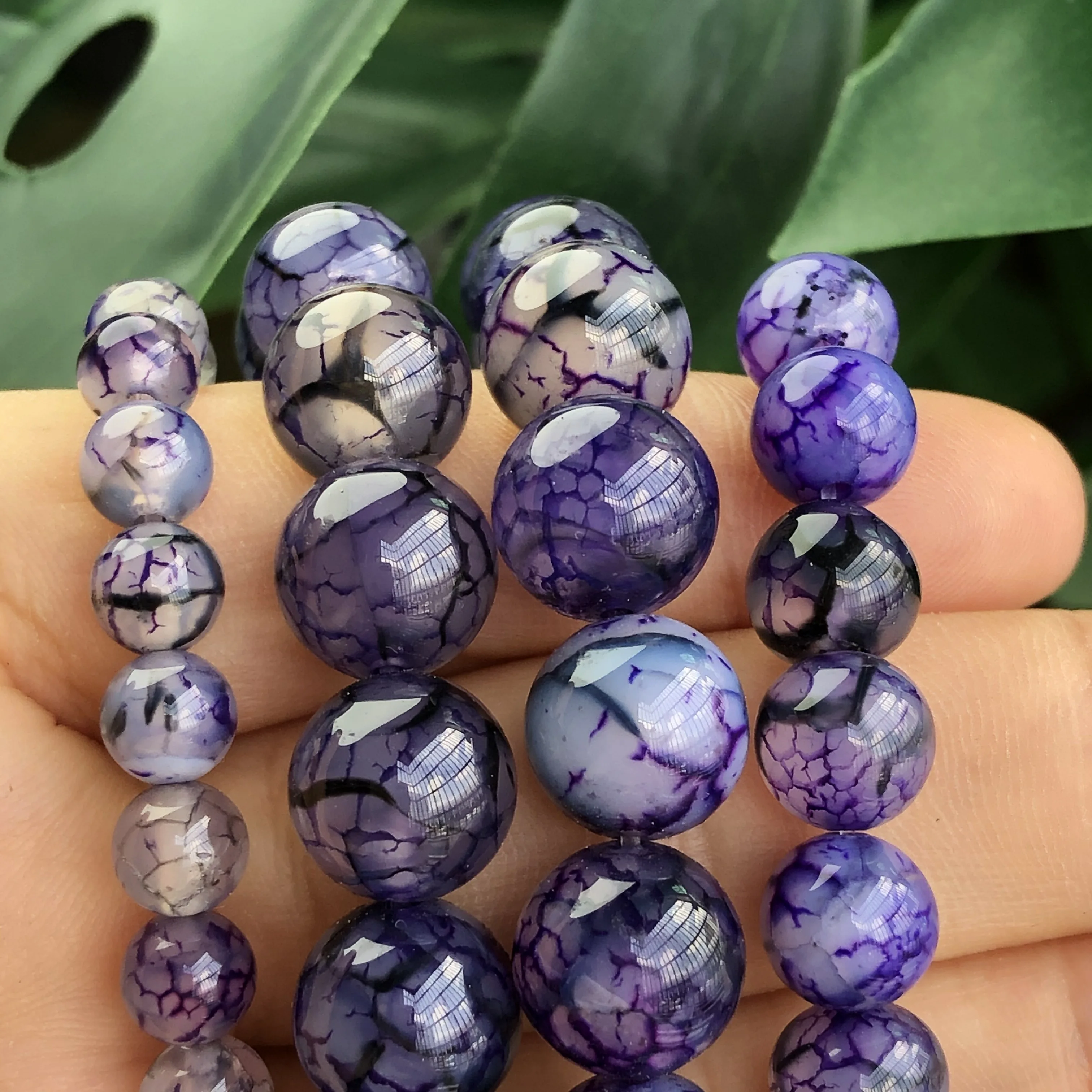 Natural Stone Purple Dragon Vein Agates Beaded Loose Round Beads for Jewelry Making DIY Fashion Bracelet Accessories 15‘’Strand