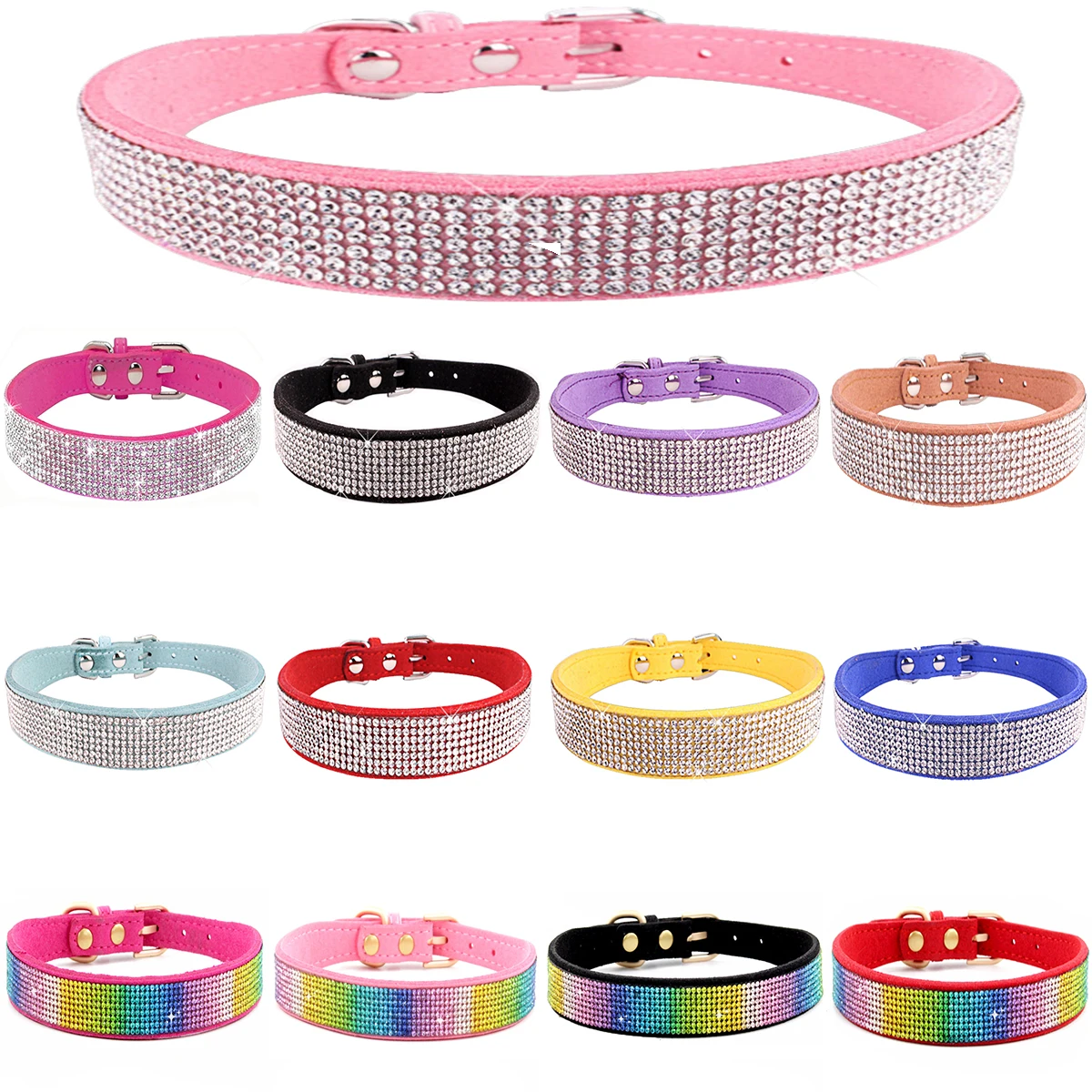 XXS-L Suede Fiber Crystal Obroża dla psa Wygodne brokatowe obroże dla psów ze stopu cynku Obroża dla małych psów Koty