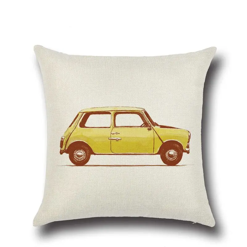 45x45cm Linen Pillow Decorative Linen Cushion Cover Cartoon  Vintage Car Pillow Case Square Vintage Almofadas