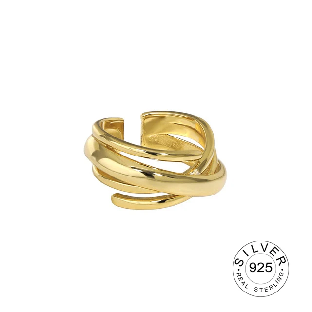 BFCLUB-Anillos abiertos de Color plateado para mujer, anillo de dedo de onda trenzada coreana, plata y oro, anillo de dedo ajustable de declaración