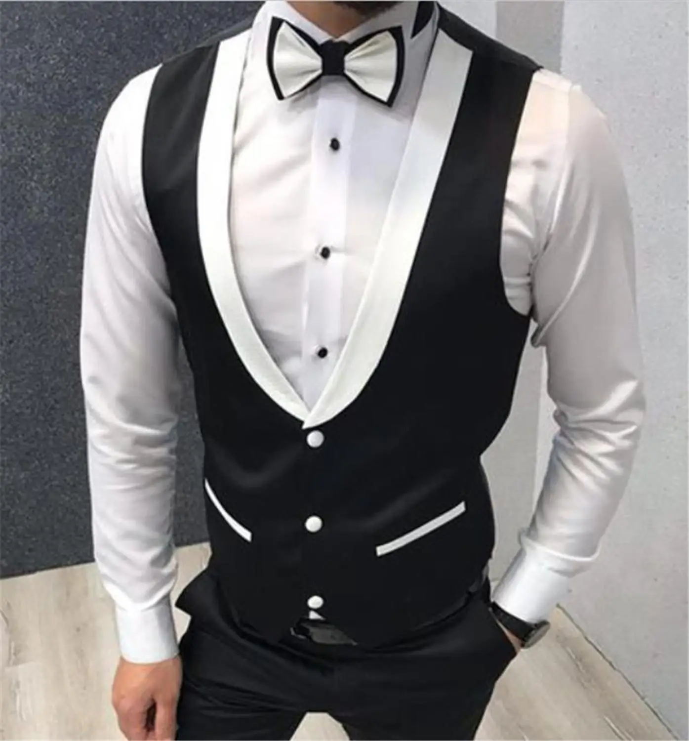 Mais recente preto calça colete projetos melhor terno masculino casual fino ajuste blazer feito sob encomenda noivo groomsman smoking duas peças (colete + calças)