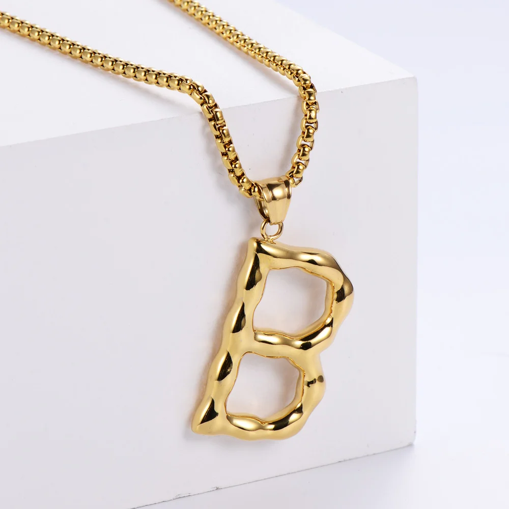 New Big A-Z Letters Necklace Women Men Stainless Steel Gold Color Initial Pendant Necklaces Chain English Letter Jewelry Gift