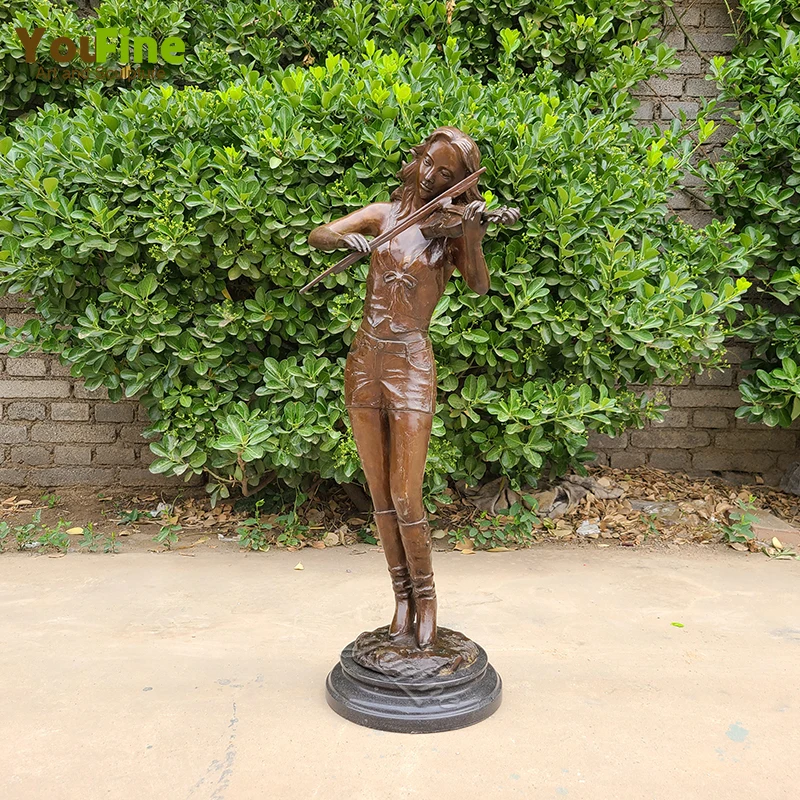 

Female Violin Player Cast Bronze Sculpture Modern Artwork Violinist Bronze Statue Playing the Violin Crafts Home Decor Ornament