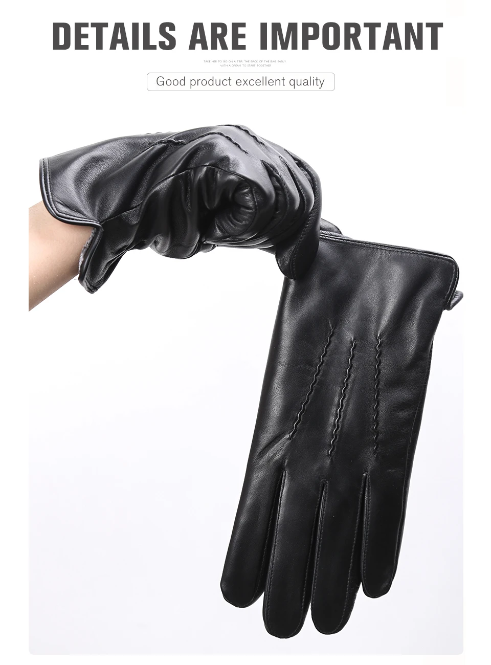 Comfortable Keep Warm Gloves Male Winter, Water Ripple Design Sheepskin Men's Gloves, Black Men's Leather Gloves-8001Y