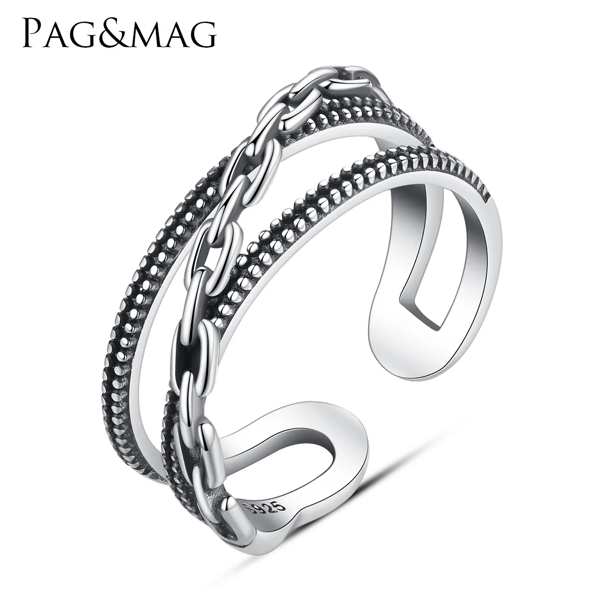 PAG & MAG simple S925 Sterling Silver Ring women's Korean retro Thai silver lady's hand ornament