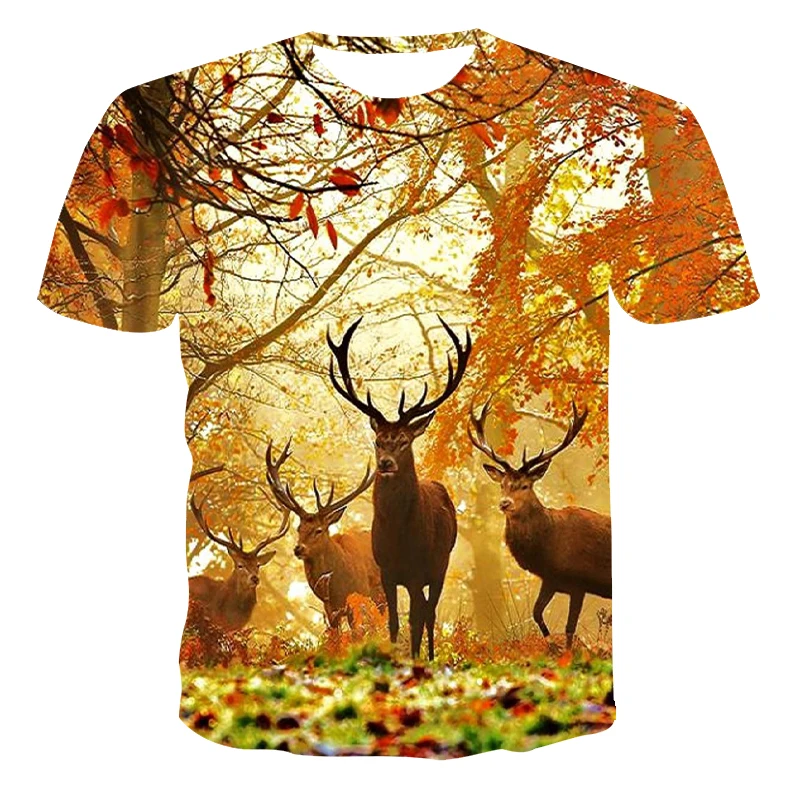 Deer T-shirt 3d print Animal T-shirts Men\'s outdoor sports hunting T-shirt popular deer hunting short sleeve Women Funny T-shirt