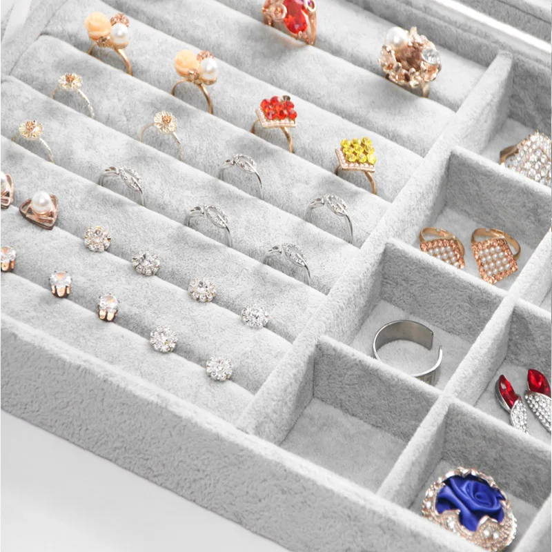 Top Ice Gray Velvet Jewelry Box Ring Pendant Necklace Earrings Box Display Storage Container Case Casket Jewelry Organizer Box