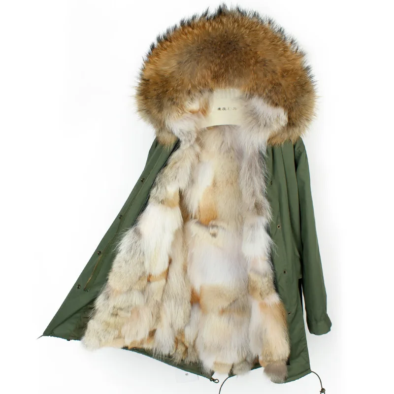 2021 Winter Natur Pelzmantel Echt Waschbären Pelz Futter Stern Stil Classics Parka frauen Lange Oberbekleidung tragen